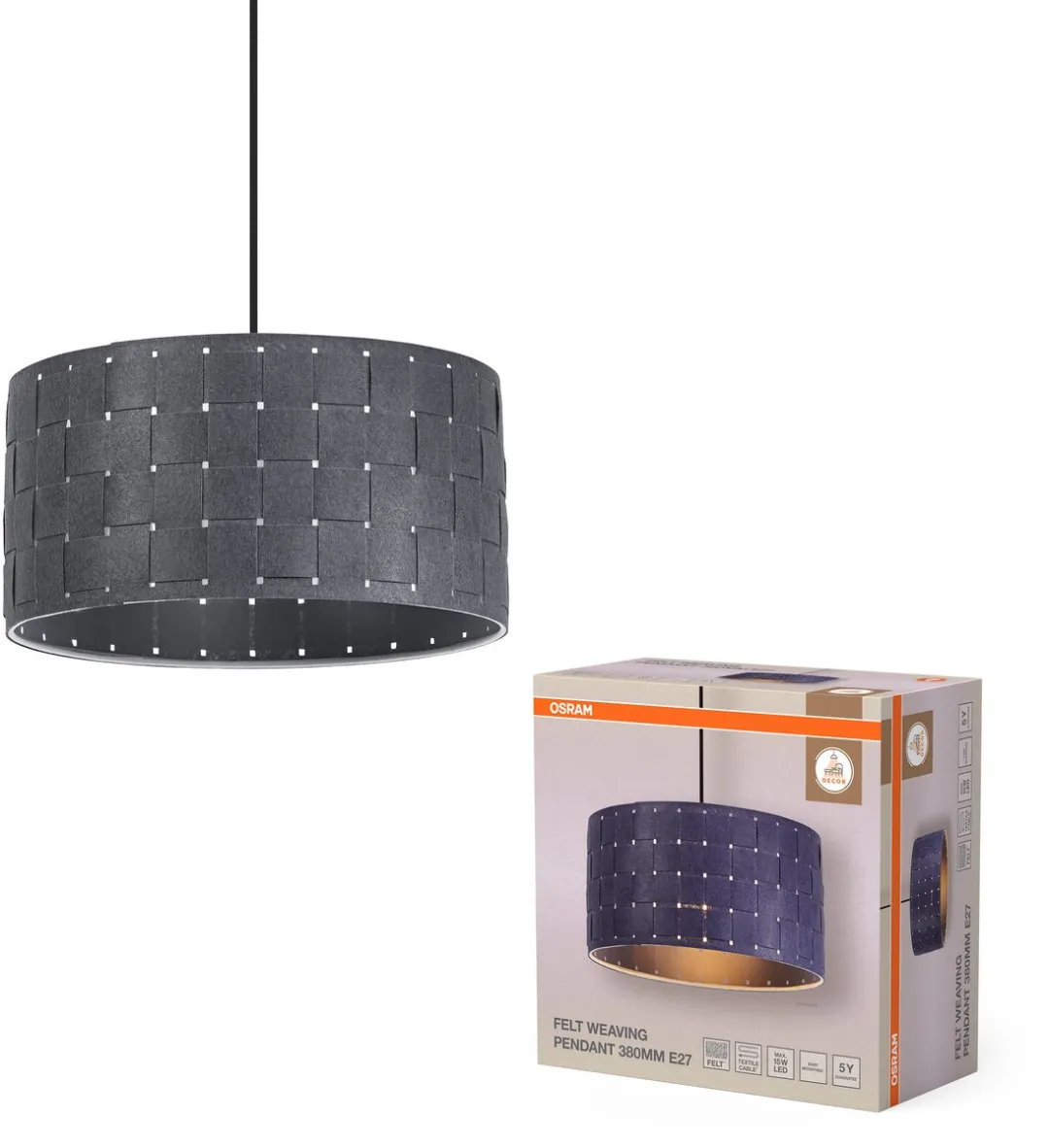 Osram Decor Felt Weaving Hanglamp 380mm - Donkergrijs