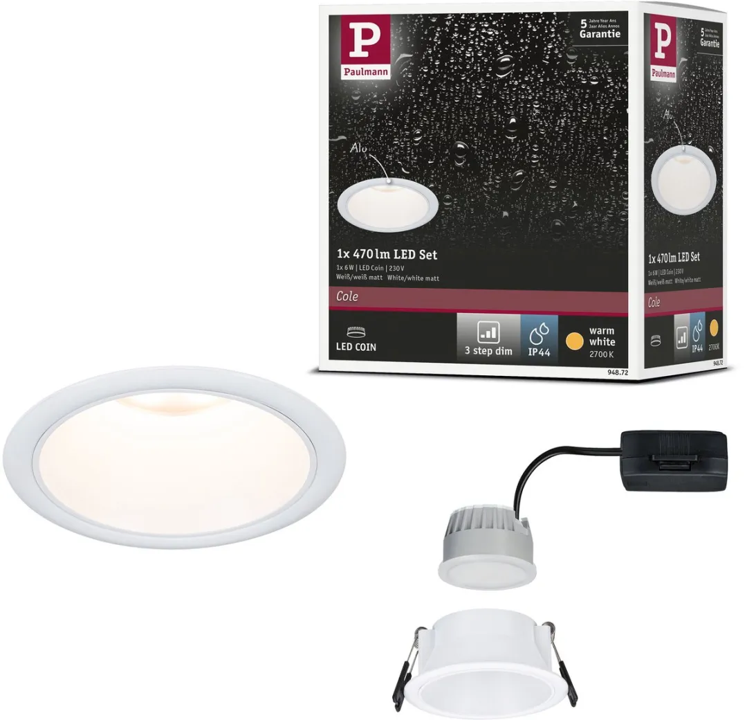 Paulmann LED-inbouwlamp 3-Step-Dim Coin 6W 470lm 2700K