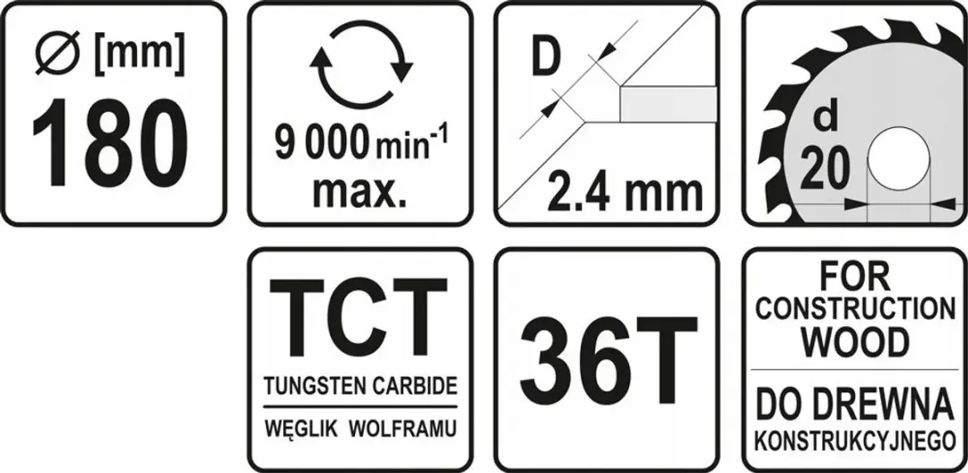 Yato HM Cirkelzaagblad 180x20mm 36T YT-60482 - afbeelding 3 van 3