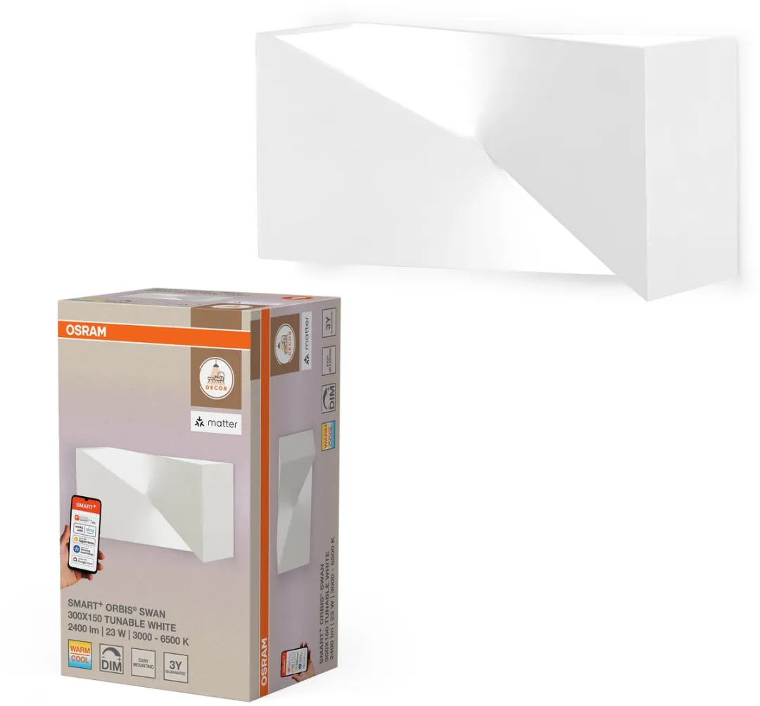 Osram SMART+ Matter Wall Swan LED Wandlamp 23W - Wit 300x150mm