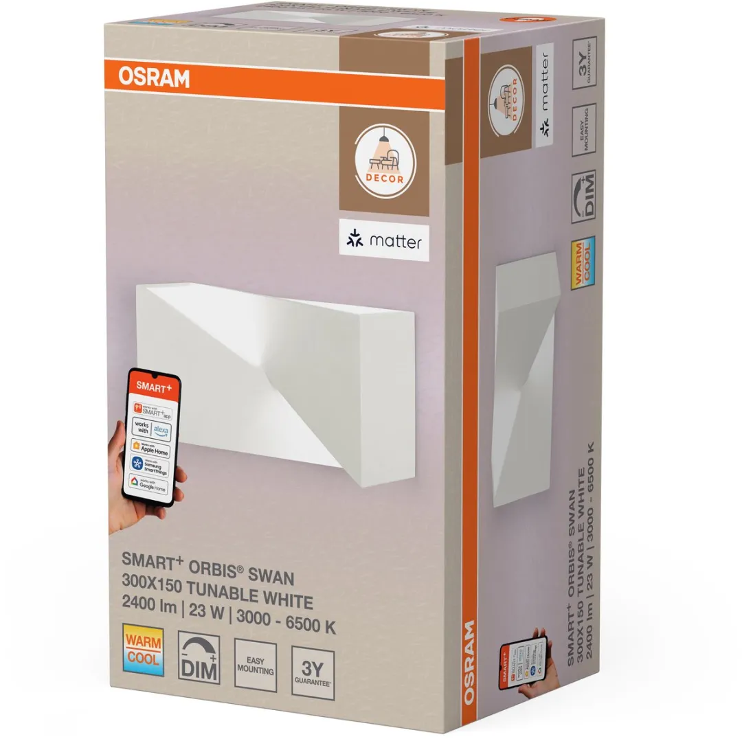 Osram SMART+ Matter Wall Swan LED Wandlamp 23W - Wit 300x150mm