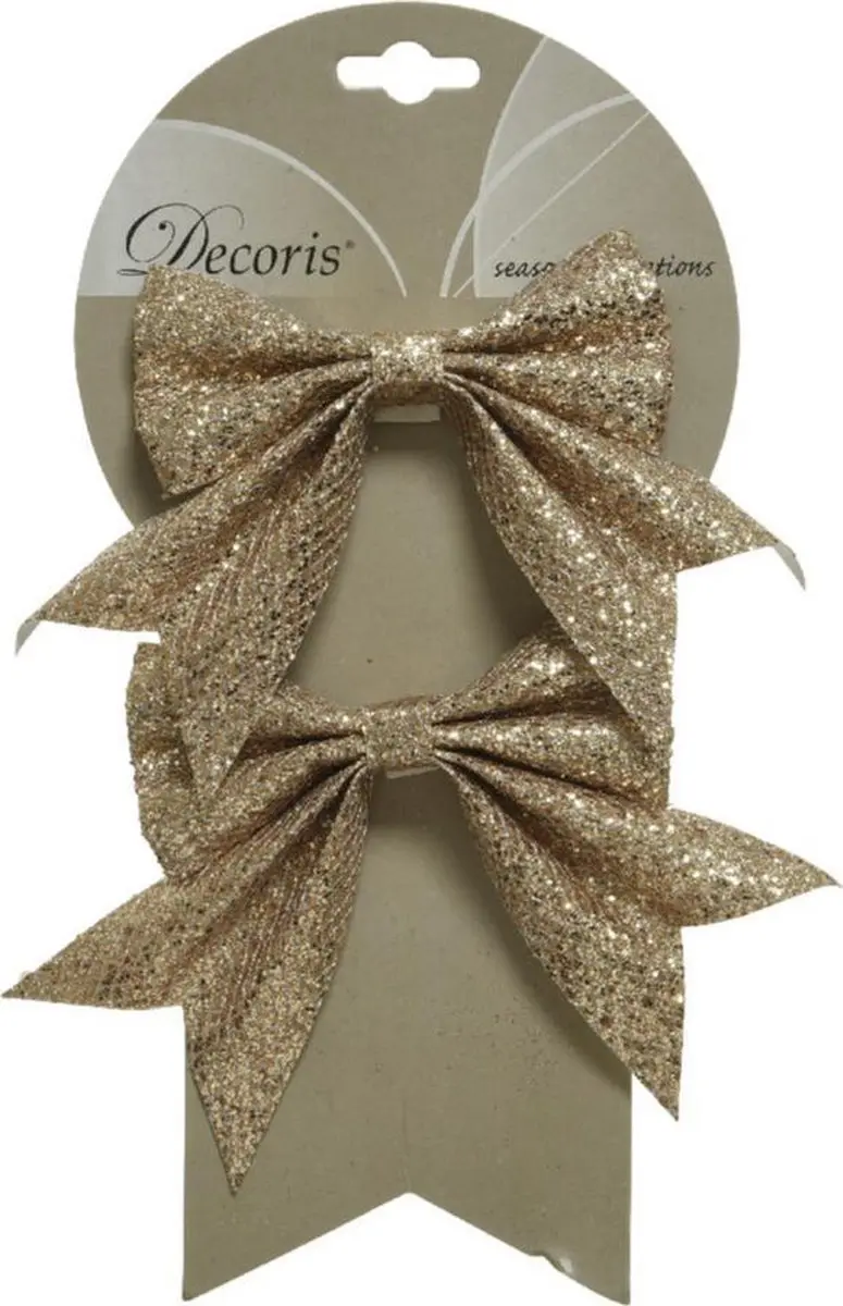 Decoris 8x strikjes champagne glitter op clip