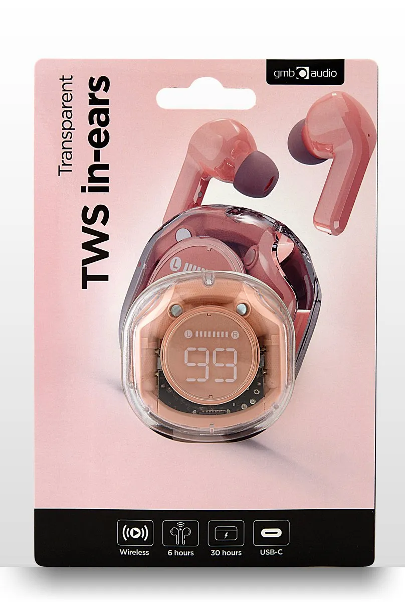 Gembird Transparante TWS TWST-01-PK In-Ear Oordopjes - Roze