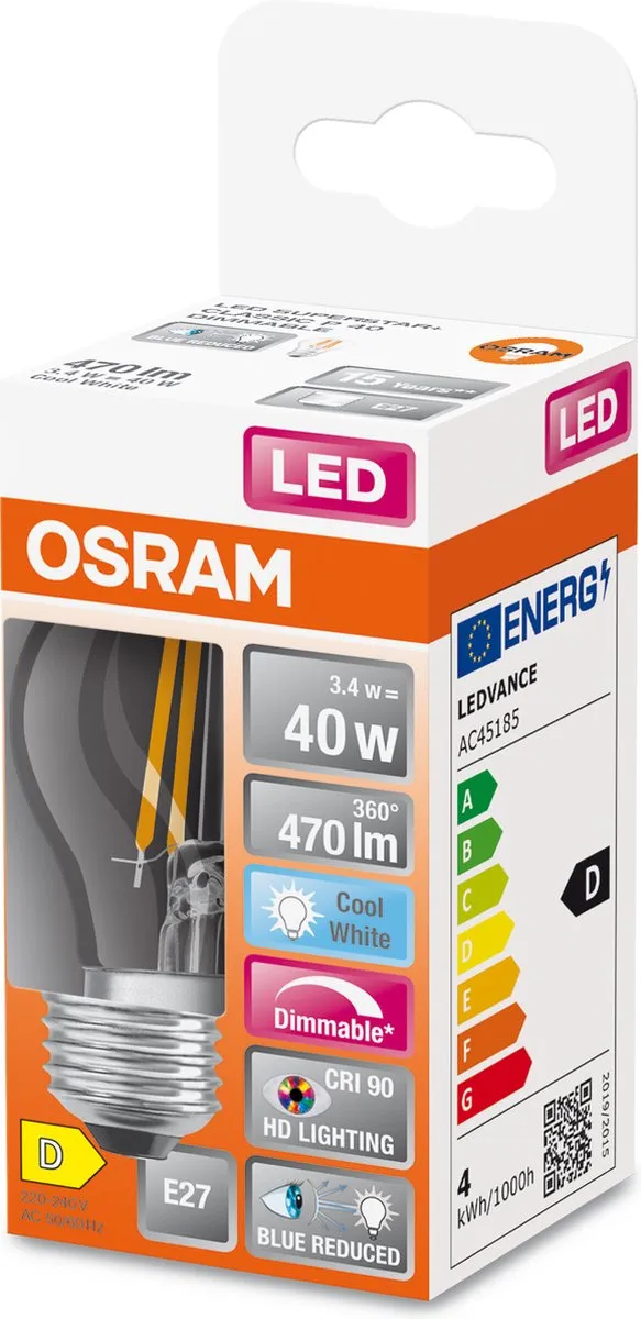 Osram E27 LED 3.4W 4000K Koelwit - Helder Glas - afbeelding 6 van 6