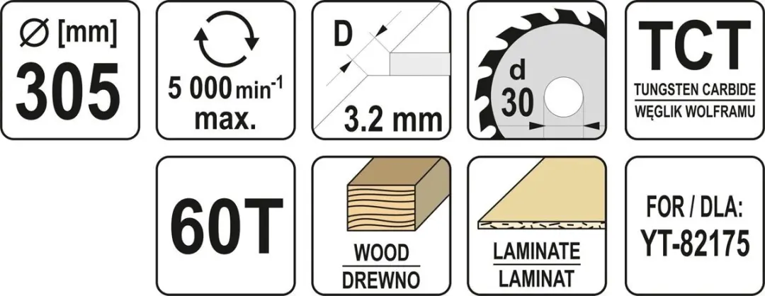 Yato YT-60784 Zaagblad Hout 305x60T - 30mm - afbeelding 2 van 3