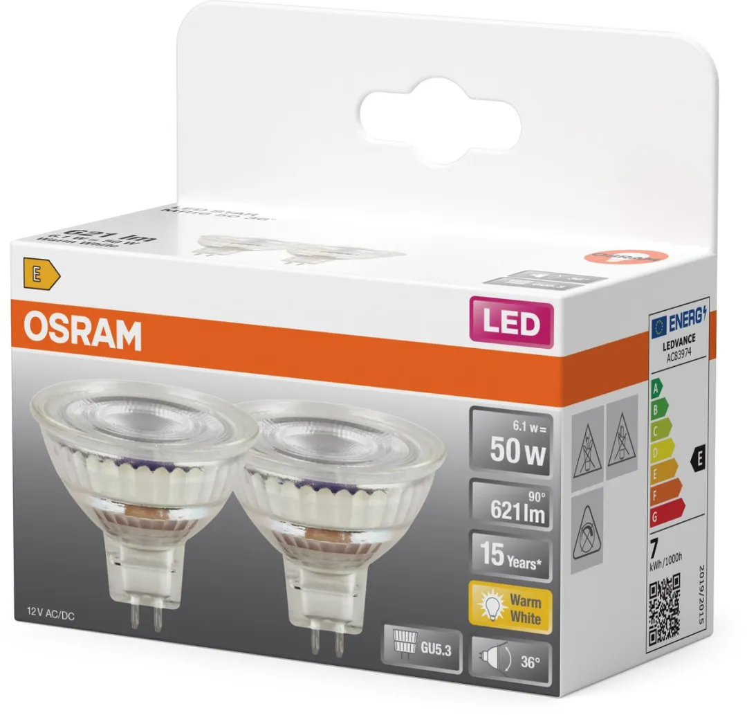 Osram LED Spotlamp Star MR16 6,1W 827 - 2700K Warm Wit - 2 Stuks