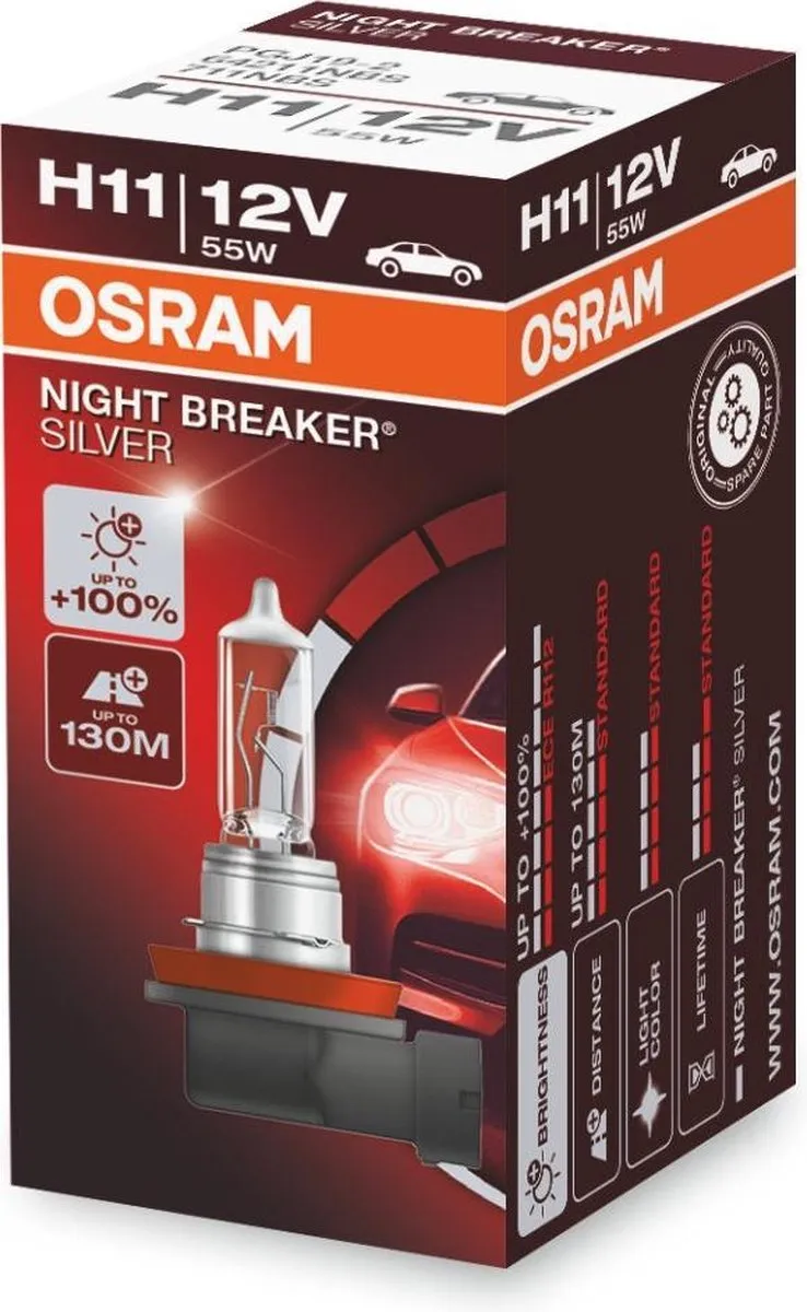 Osram Night Breaker Silver H11 Halogeenlamp 55W - afbeelding 6 van 6