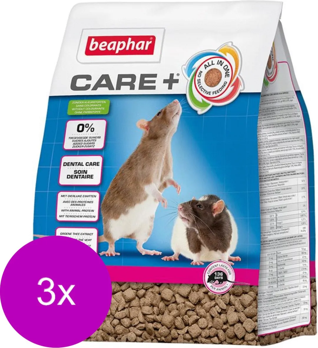 Beaphar Xtra Vital Care Plus Rattenvoer - 3x1,5kg