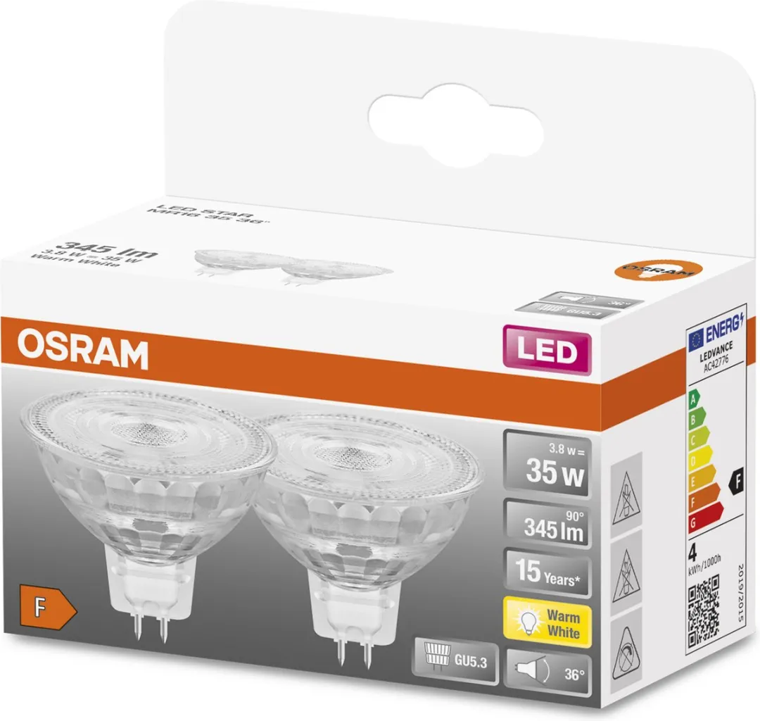Osram LED Reflector GU10 3.8W Warmwit - 2 Stuks - afbeelding 6 van 6
