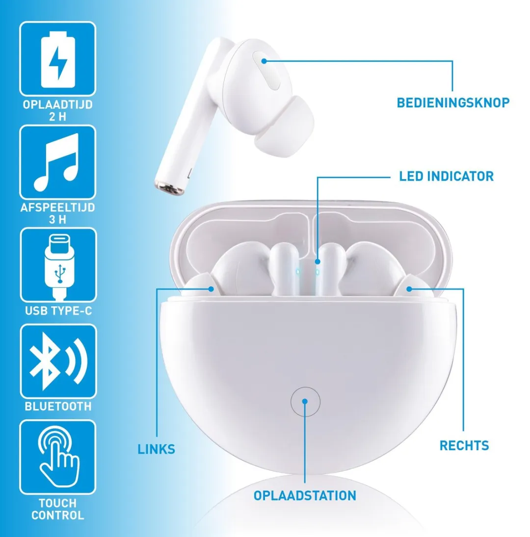 Grundig TWS Wit Draadloze Oordopjes - Bluetooth - afbeelding 4 van 6