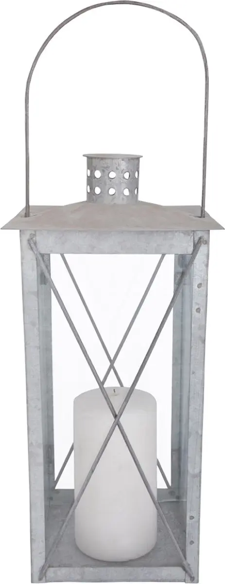 Klassieke rechthoekige lantaarn oud zink 35cm
