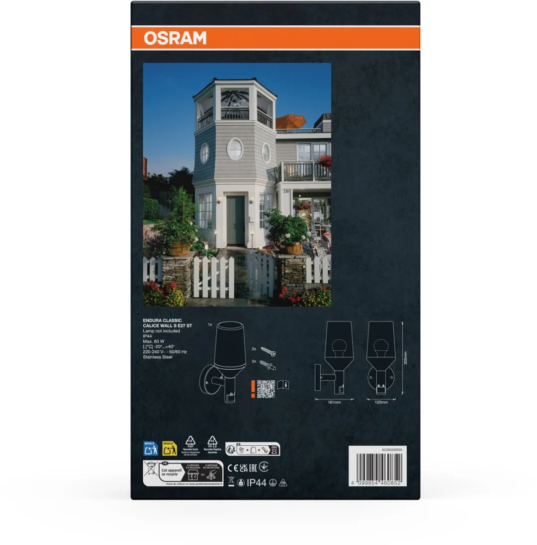 Osram ENDURA Classic Calice Wandlamp Sensor E27 - Staal - IP44 - afbeelding 6 van 6