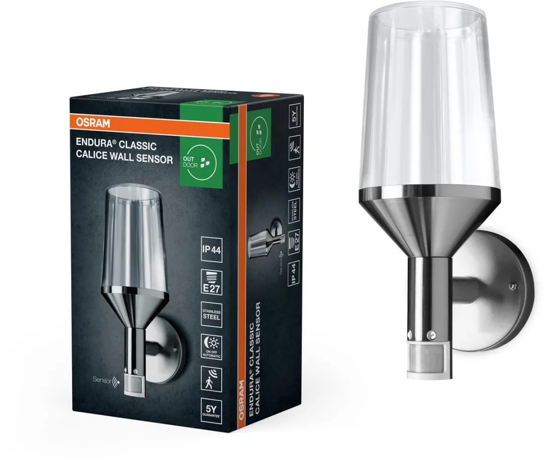 Osram ENDURA Classic Calice Wandlamp Sensor E27 - Staal - IP44
