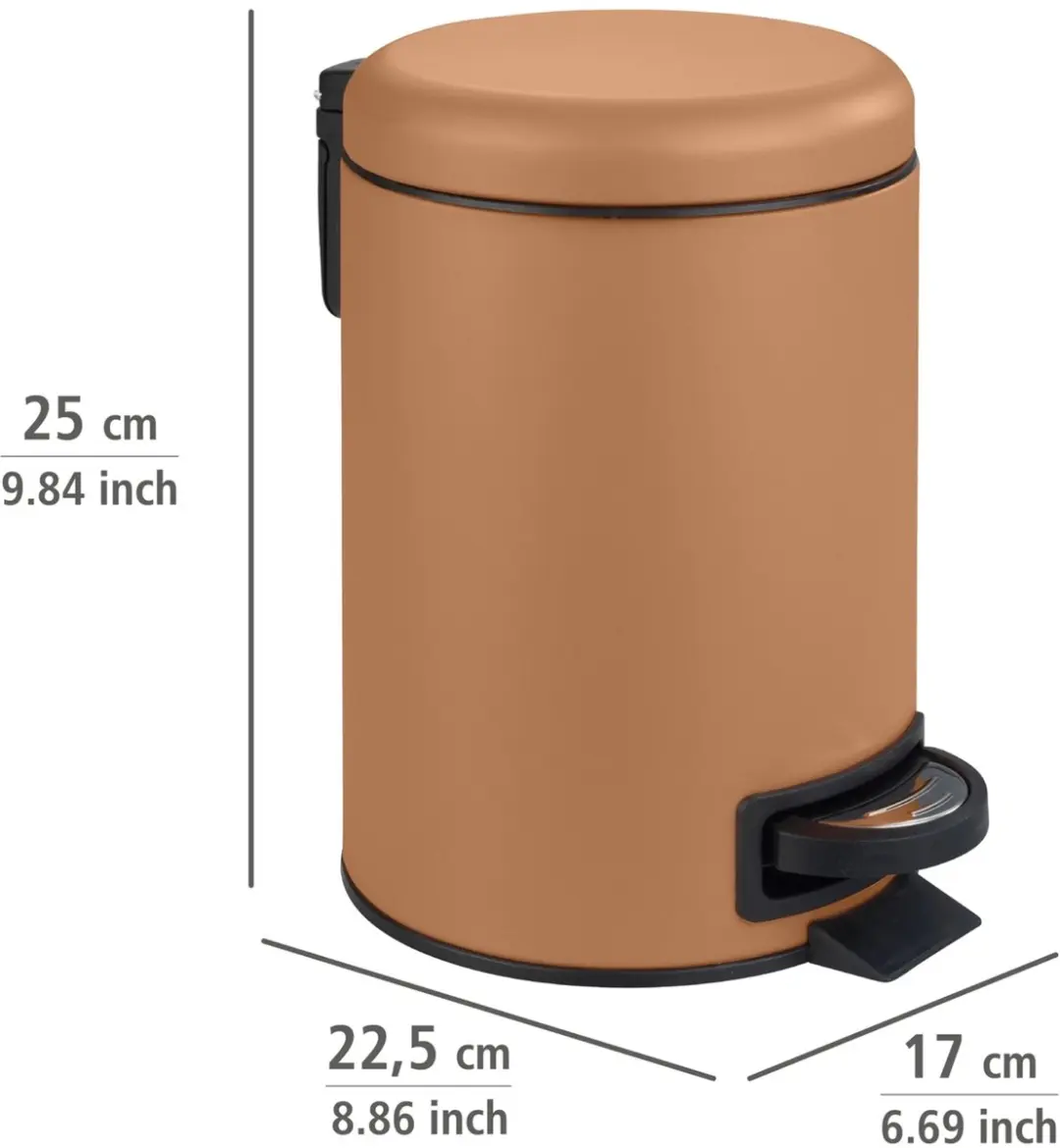 Wenko Leman Pedaalemmer 3 liter - Terracotta mat - afbeelding 2 van 5