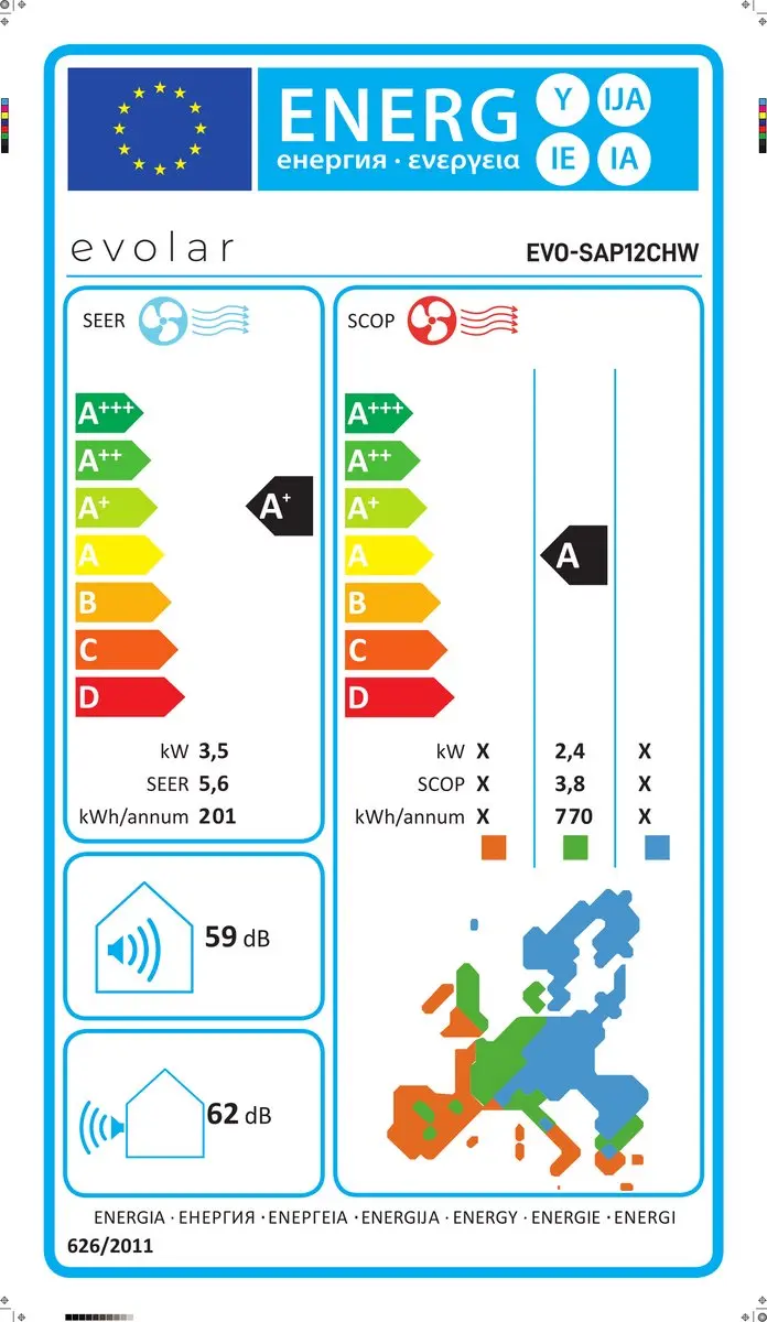Evolar EVO-SAP12CHW Mobiele Split Airco - 12000 BTU - Wit - afbeelding 2 van 6