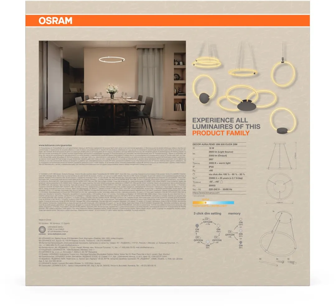 Osram Decor Aura Hanglamp 18W 2000lm - Donkergrijs - afbeelding 6 van 6