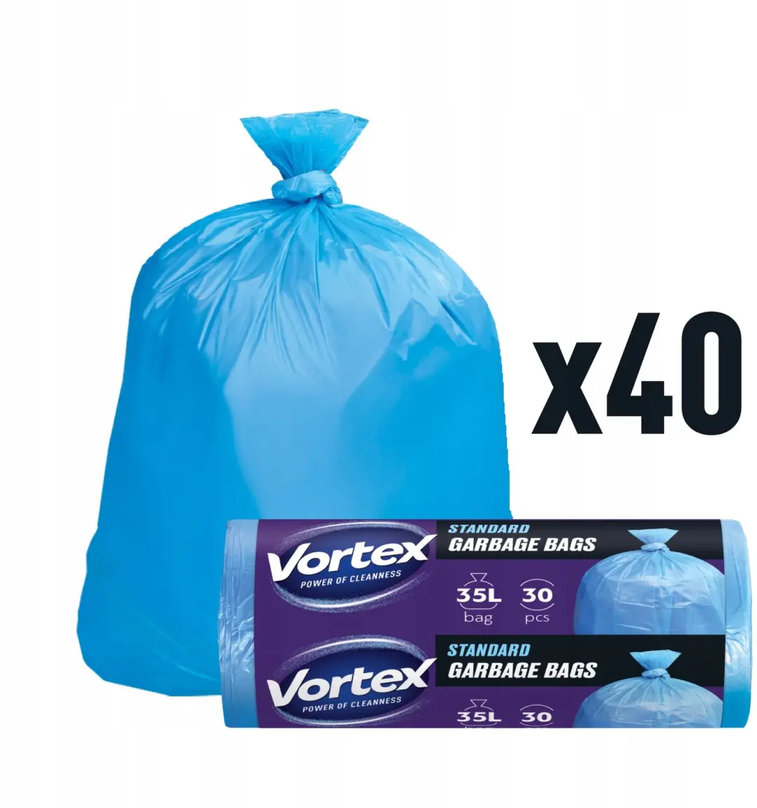 VORTEX Vuilniszakken 35L Blauw, Sterk met Trekband