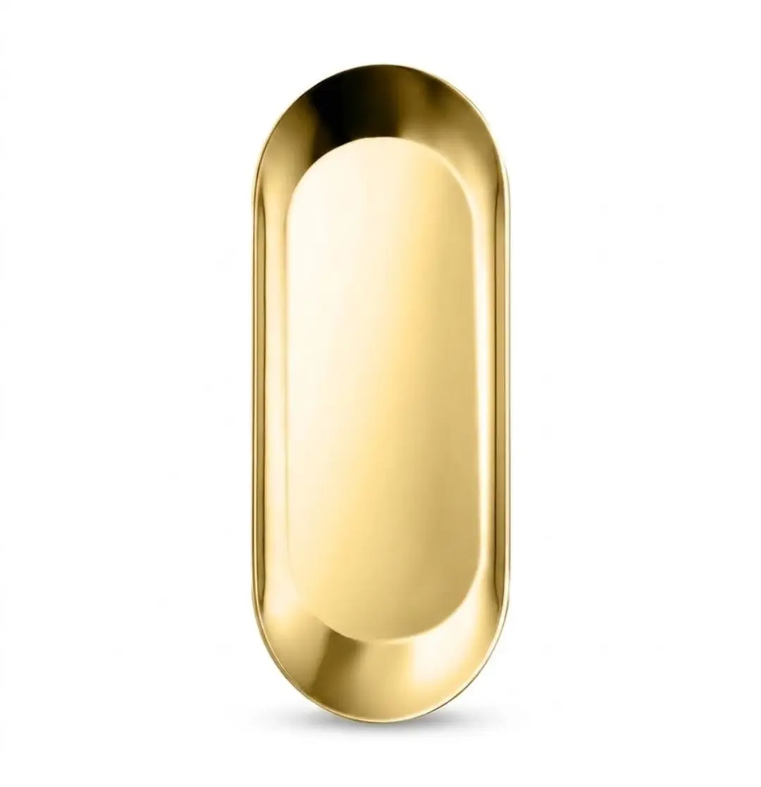 Goudkleurige ovale platte schaal maat M 22,8 x 9 cm