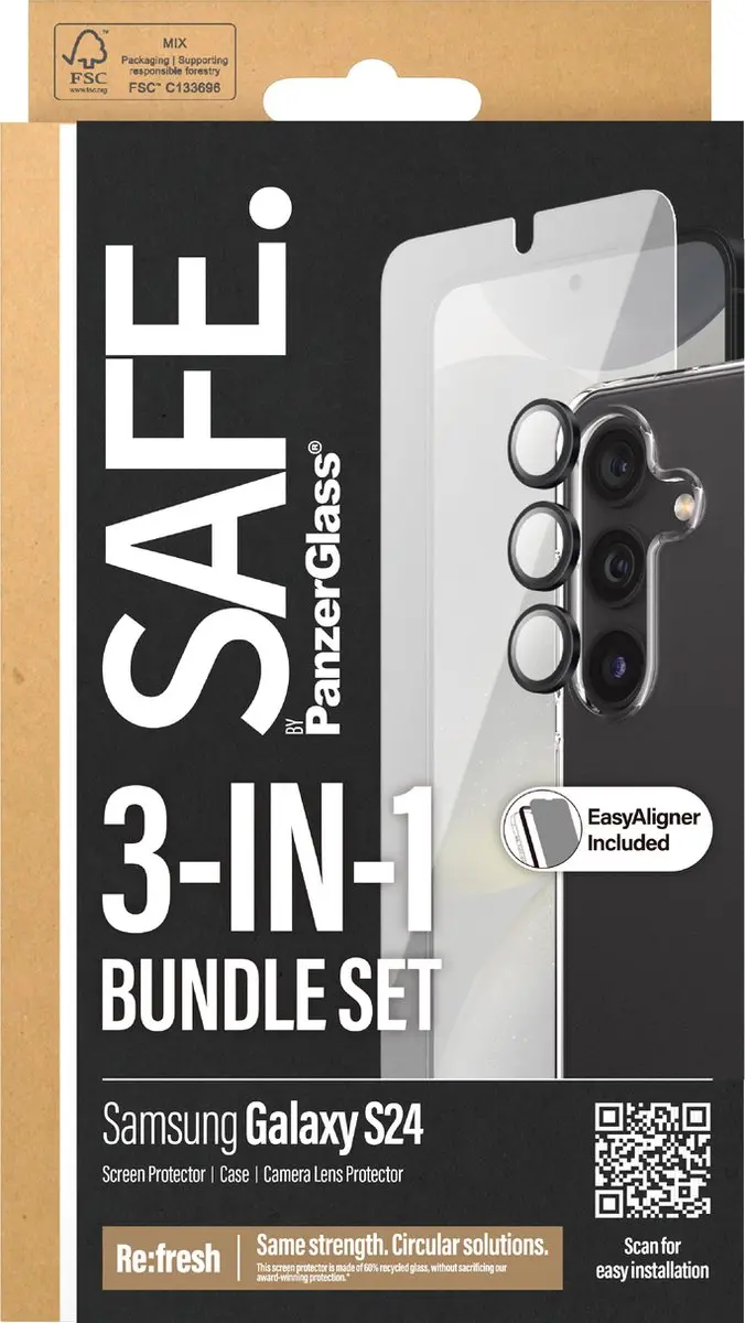 SAFE by PanzerGlass Safe 3-in-1 pack - Hoesje + screenprotector + camera protector geschikt voor Samsung Galaxy S24 - Transparant - afbeelding 3 van 6