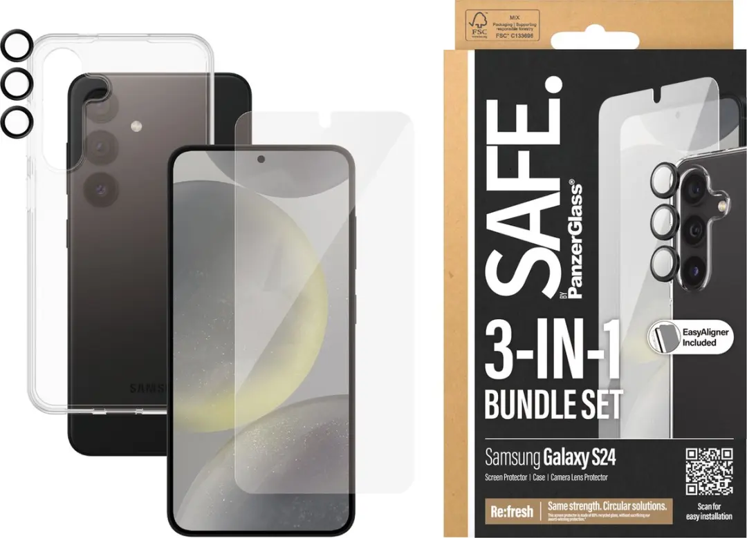 SAFE by PanzerGlass Safe 3-in-1 pack - Hoesje + screenprotector + camera protector geschikt voor Samsung Galaxy S24 - Transparant - afbeelding 5 van 6