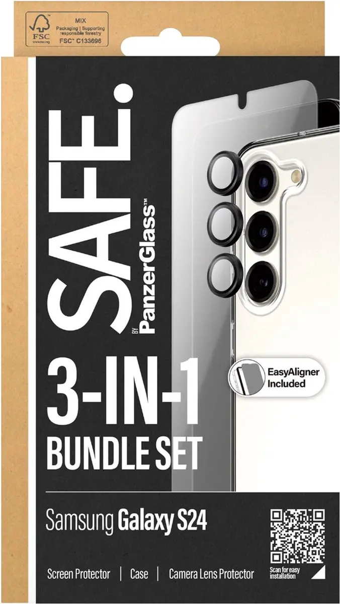SAFE by PanzerGlass Safe 3-in-1 pack - Hoesje + screenprotector + camera protector geschikt voor Samsung Galaxy S24 - Transparant - afbeelding 4 van 6
