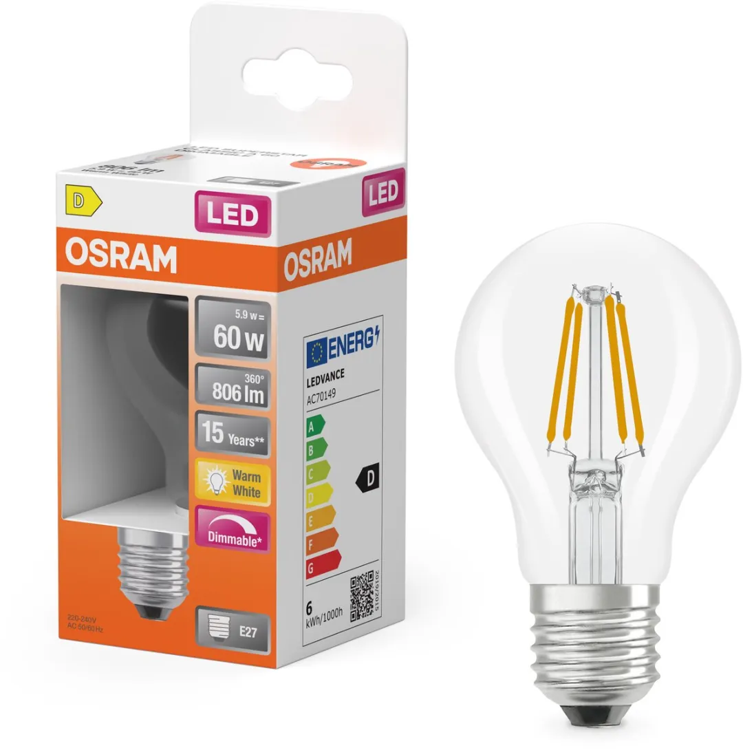 Osram LED Superstar A60 Filament 5,9W - 806lm Warm Wit