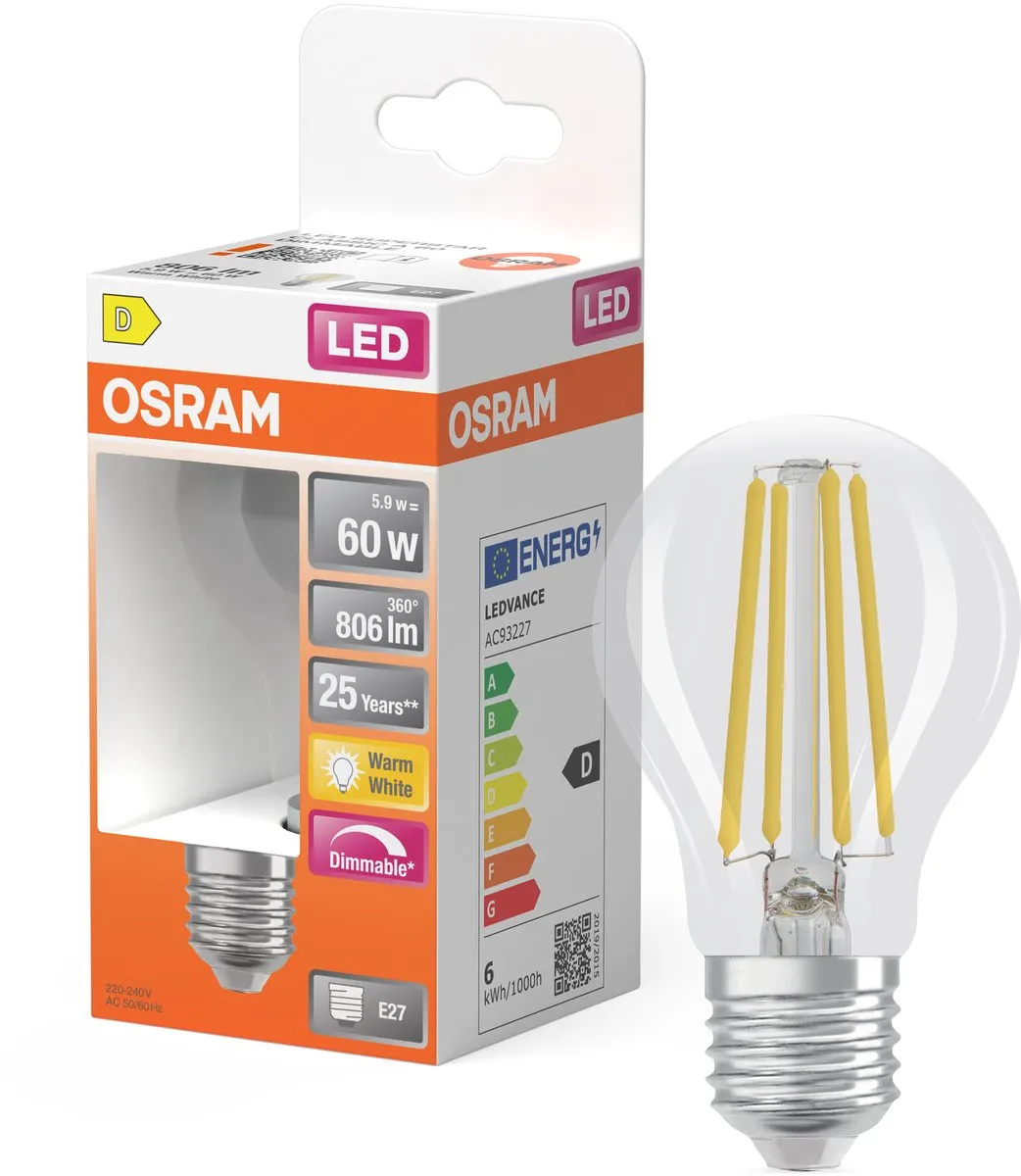 Osram LED Superstar A60 Filament 5,9W - 806lm Warm Wit
