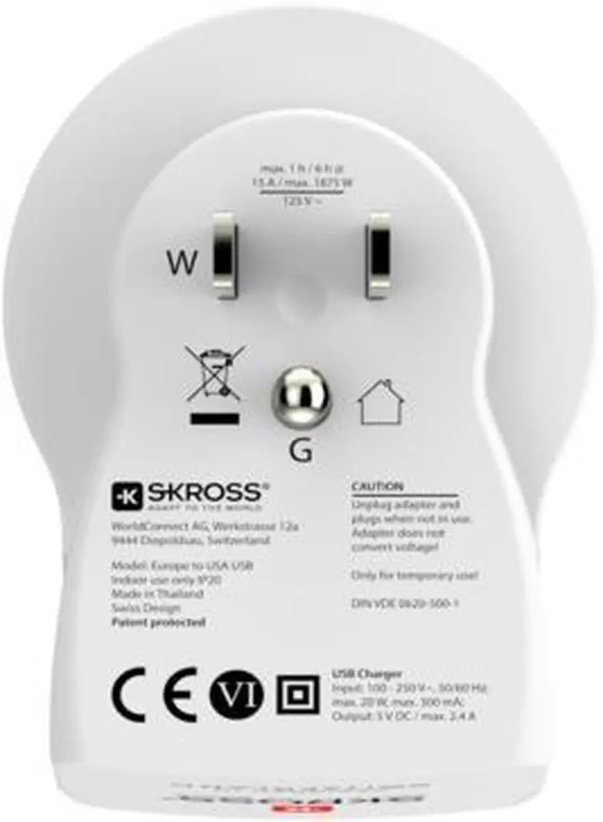 Skross Country 1500203 Reisadapter Europa naar VS - Wit - afbeelding 3 van 6