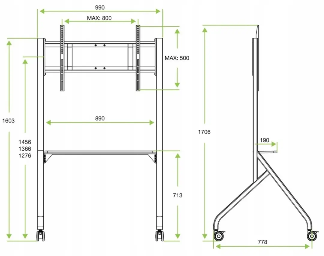 Techly ICA-TR53MB Mobiele TV Standaard - Zwart - afbeelding 2 van 6