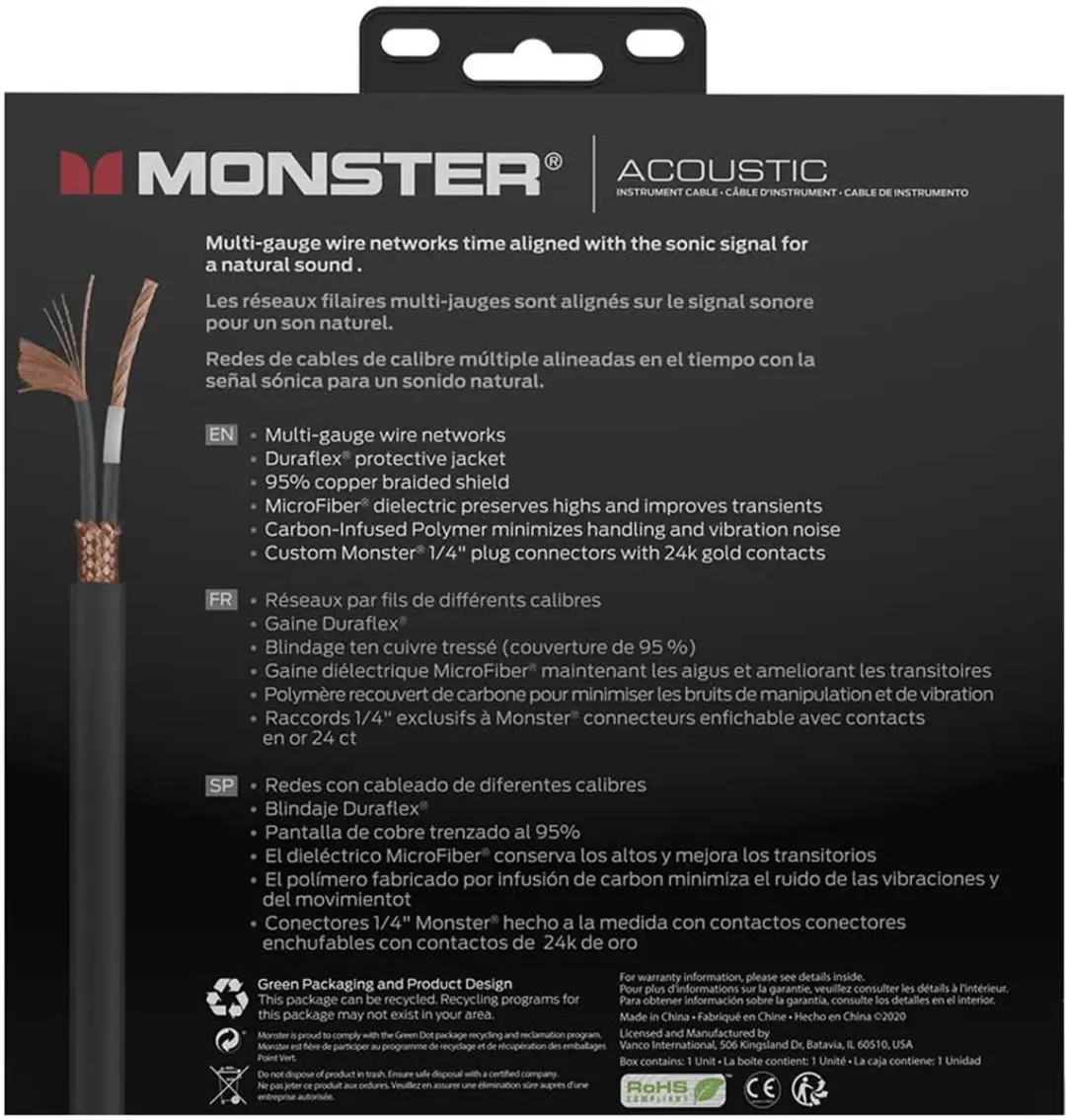 Monster Cable Acoustic Gitaarkabel 3.65m Recht/Haakse - afbeelding 4 van 6