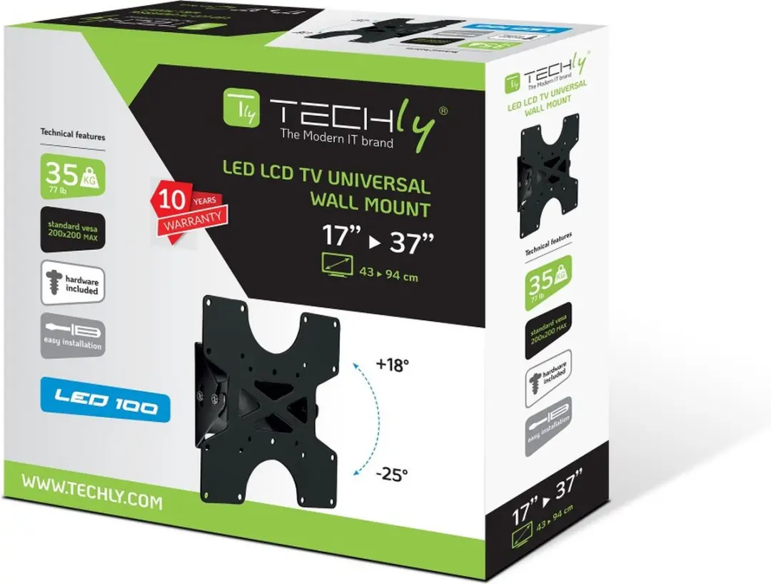 Techly ICA-LCD 113-BK TV-muurbeugel - Zwart - afbeelding 3 van 6