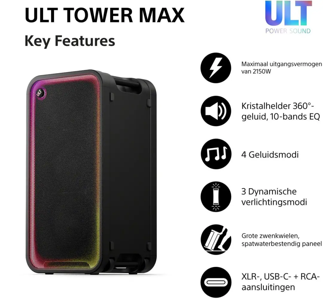 Sony ULT Tower Max SRSULT3000.CEL Partybox - Zwart - afbeelding 6 van 6
