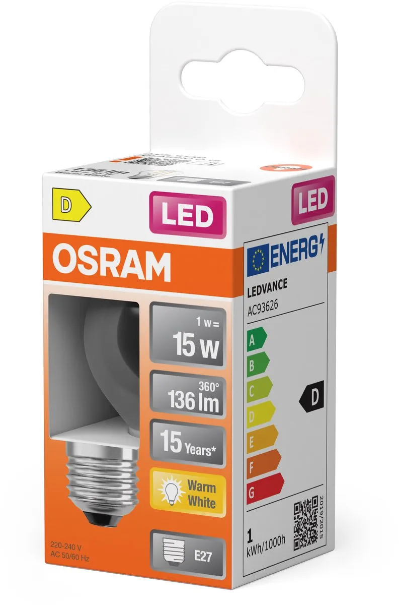 Osram LED Star Mini Bol P15 Filament 1W E27 - 2700K Warm Wit - afbeelding 6 van 6