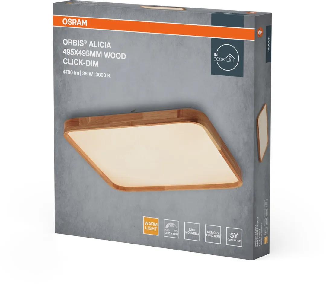 Osram Orbis Alicia LED Plafondlamp 16W 2500lm - Houten decor 495x495mm