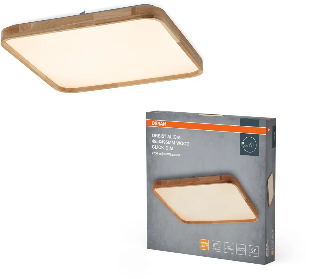 Osram Orbis Alicia LED Plafondlamp 16W 2500lm - Houten decor 495x495mm