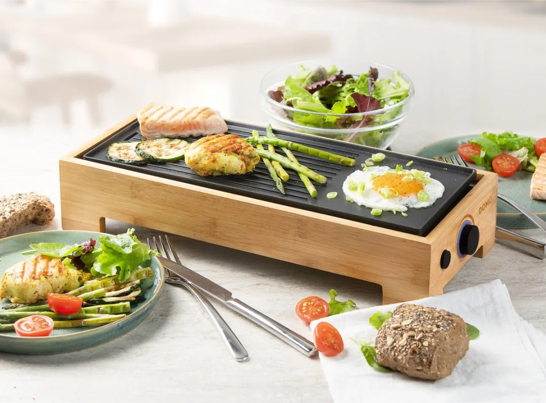 Domo DO9270G Plancha Grill Bamboo Style - 1000W - 2 Personen - afbeelding 6 van 6