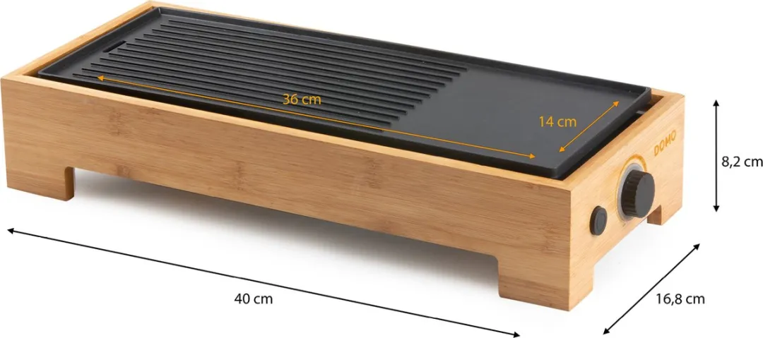 Domo DO9270G Plancha Grill Bamboo Style - 1000W - 2 Personen