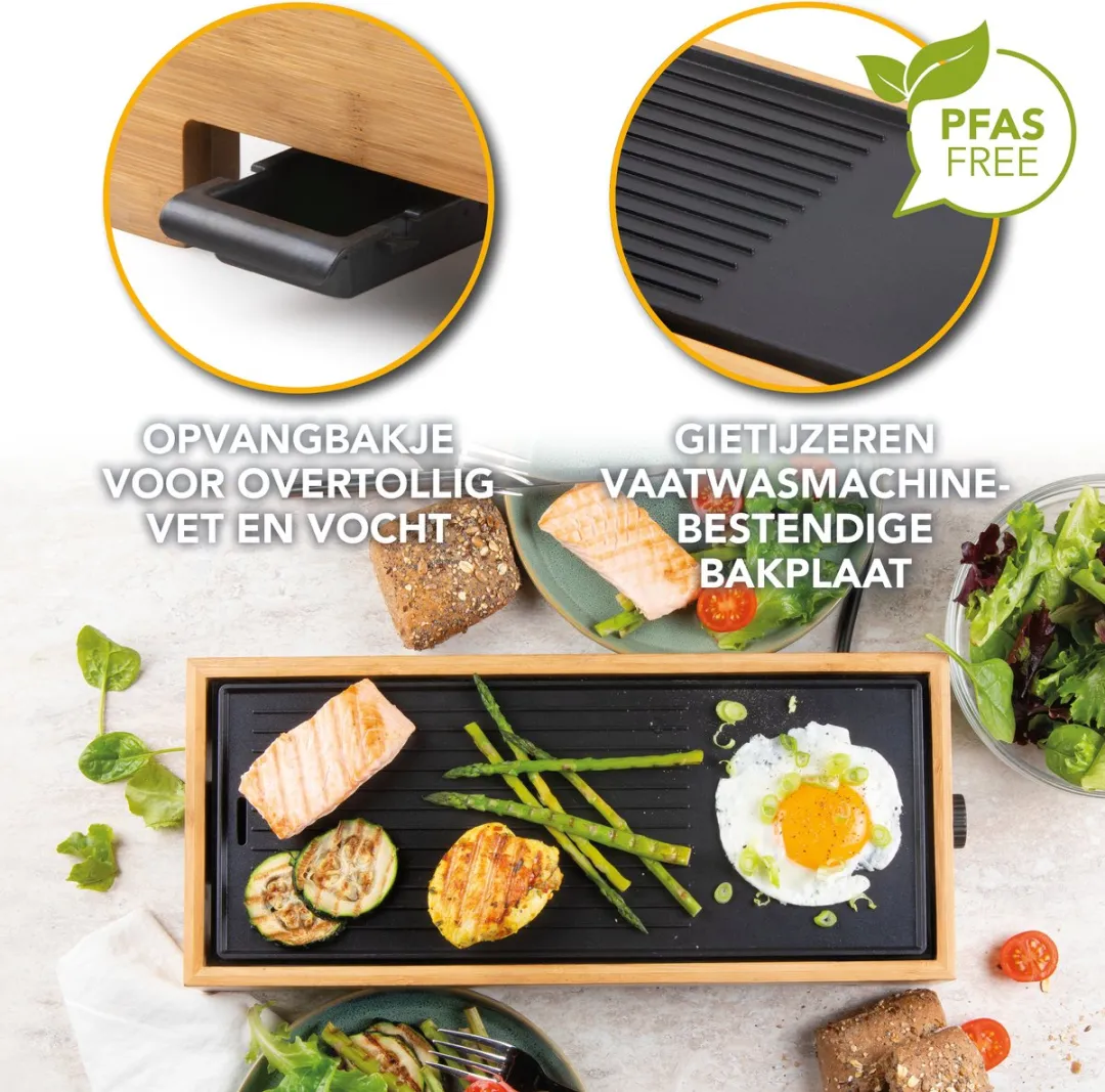 Domo DO9270G Plancha Grill Bamboo Style - 1000W - 2 Personen