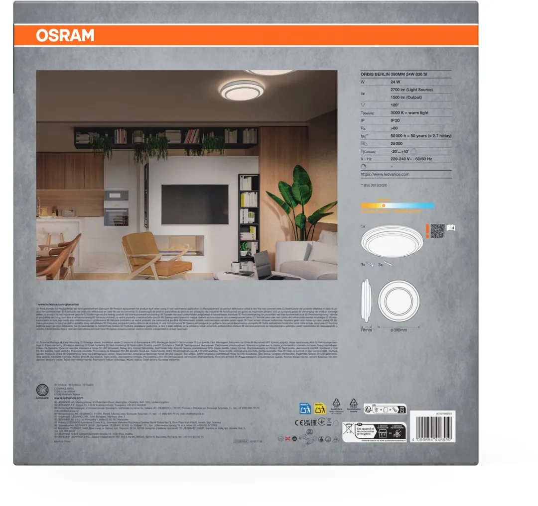 Osram Orbis Berlin LED Plafondlamp 24W 2700lm - Zilver