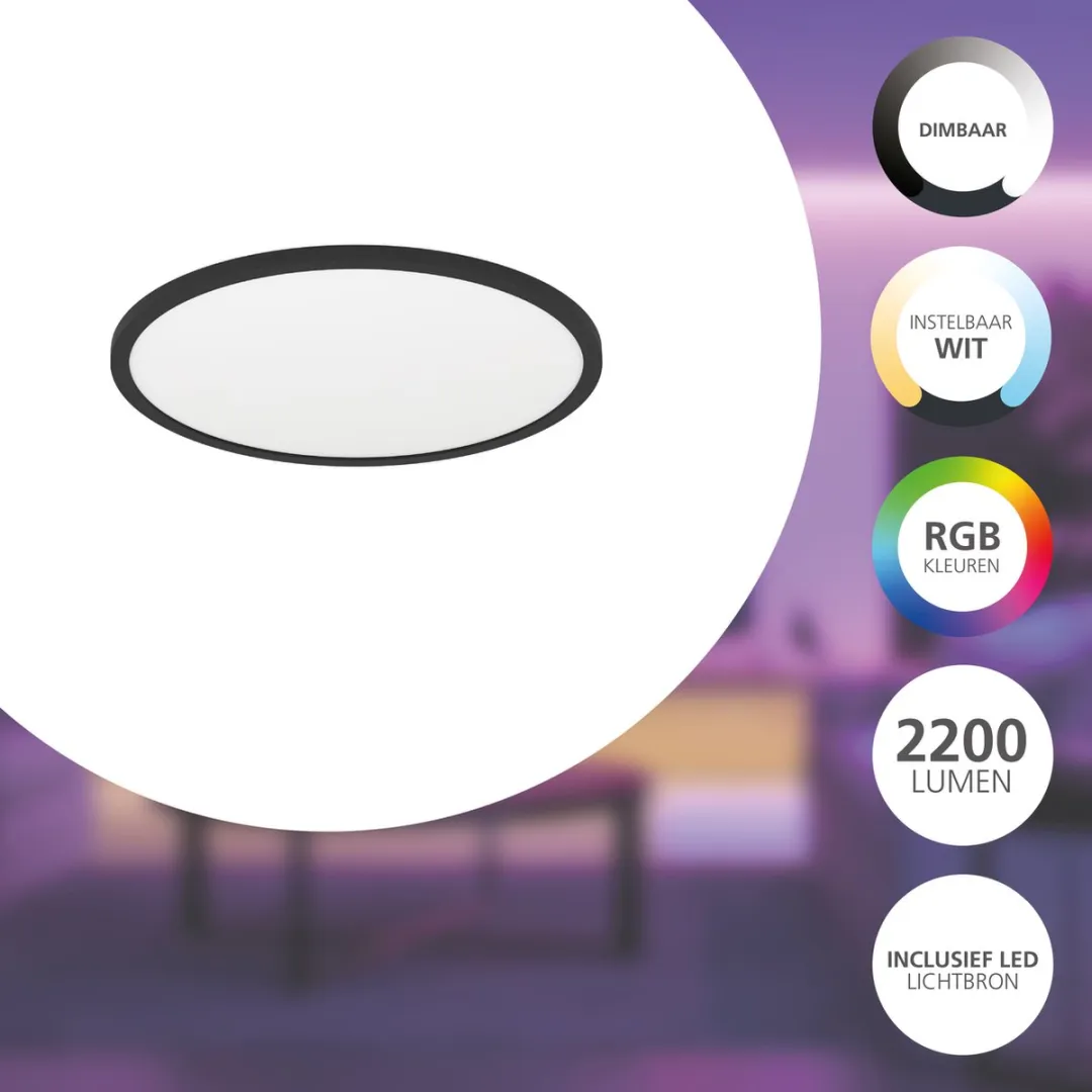 EGLO connect.z Rovito-Z Smart Plafondlamp Ø42cm - Zwart/Wit - RGB & Wit - Zigbee