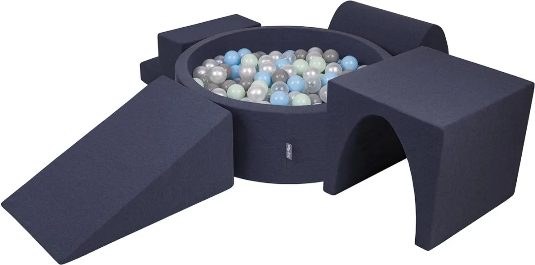 KiddyMoon Schuimspeelplaats Ballenbad 300 Ballen - 437300 - Donkerblauw/Grijs/Transparant