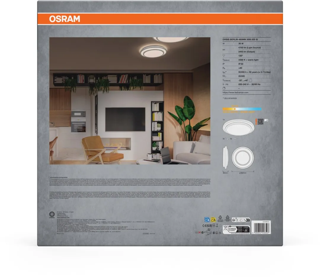 Osram Orbis Berlin LED Plafondlamp 490mm - 36W 4150lm - Zilver