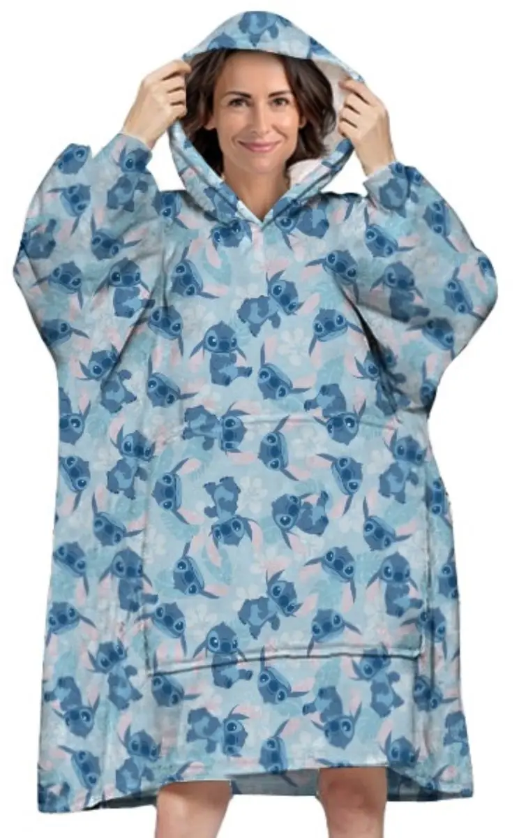 Disney Lilo & Stitch Hoodie Fleece Deken, Blue Flower