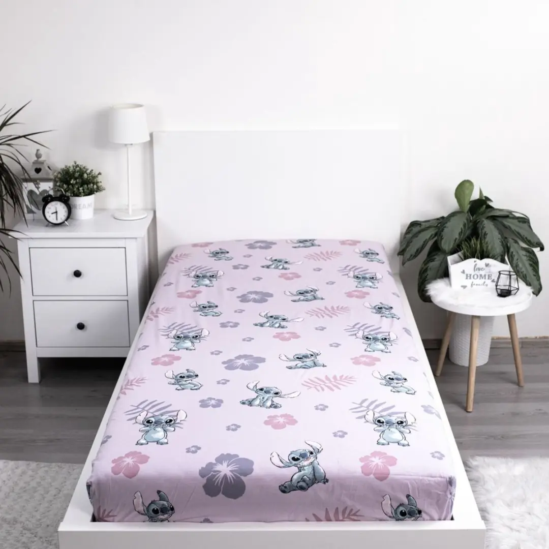 Lilo & Stitch Hoeslaken 90x200cm - Roze - afbeelding 4 van 4