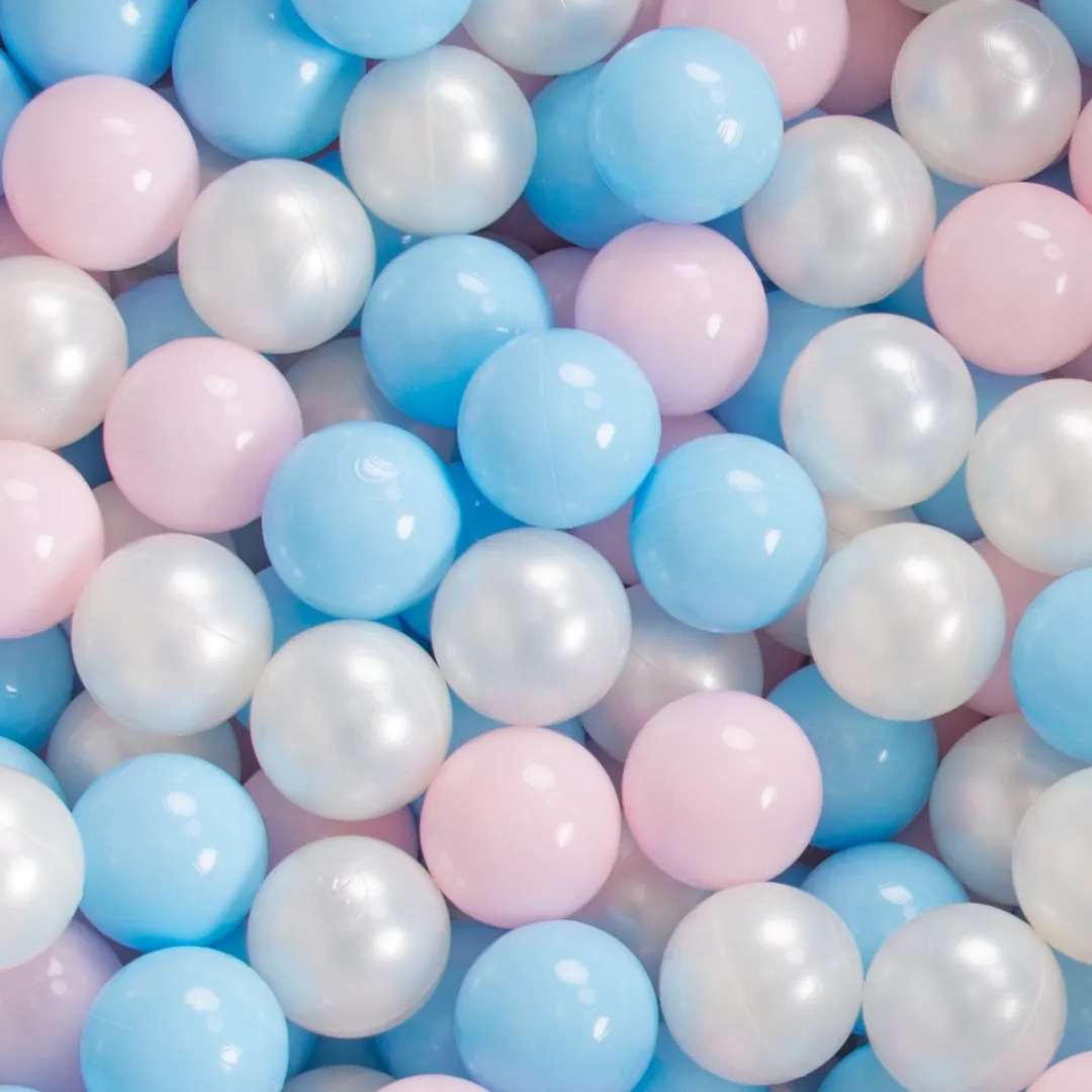 KiddyMoon Ballenbad 90x30cm - 200 Ballen ∅7cm - Lichtgrijs/Babyblauw/Rozeparelmoer