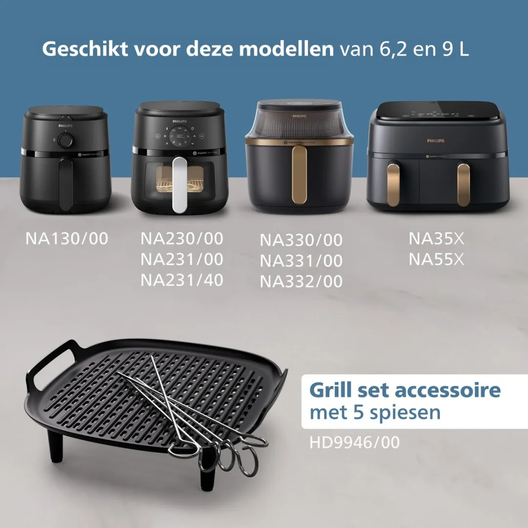 Philips Grill Set Airfryer Accessoire - HD9946/00 - Geschikt voor Philips - Grillplaat met 5 spiesen