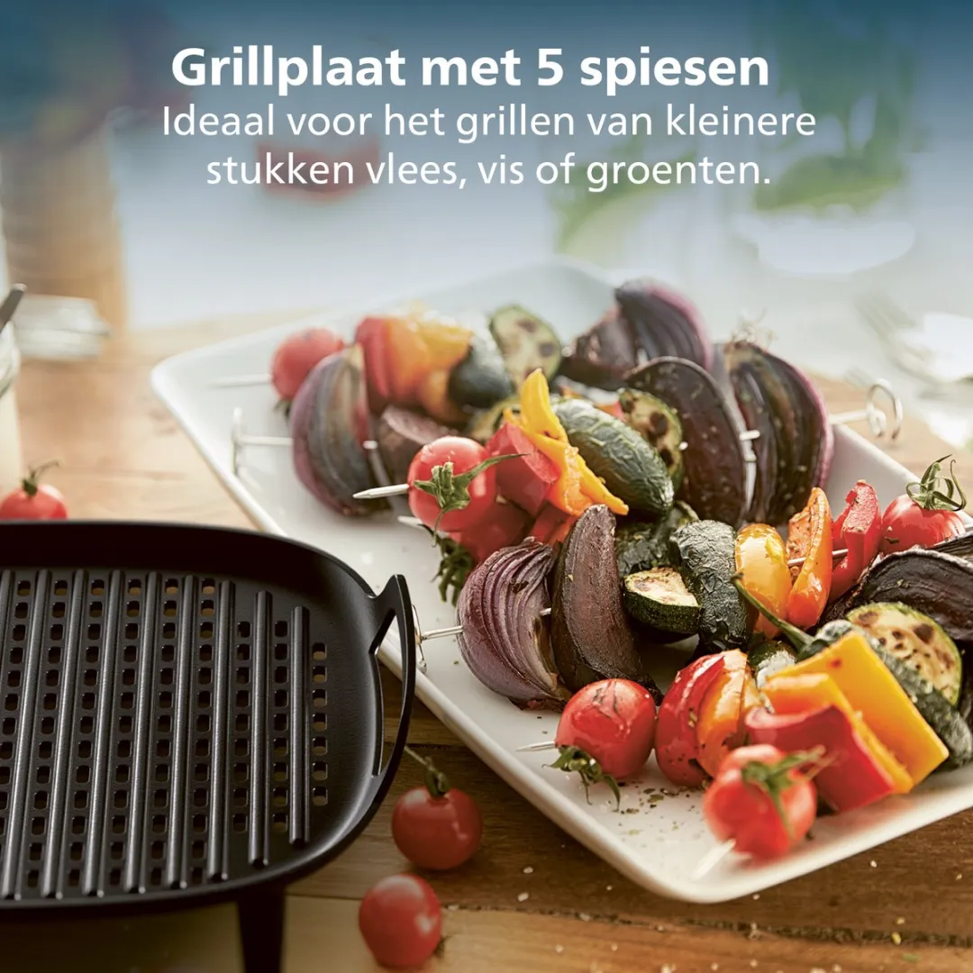 Philips Grill Set Airfryer Accessoire - HD9946/00 - Geschikt voor Philips - Grillplaat met 5 spiesen