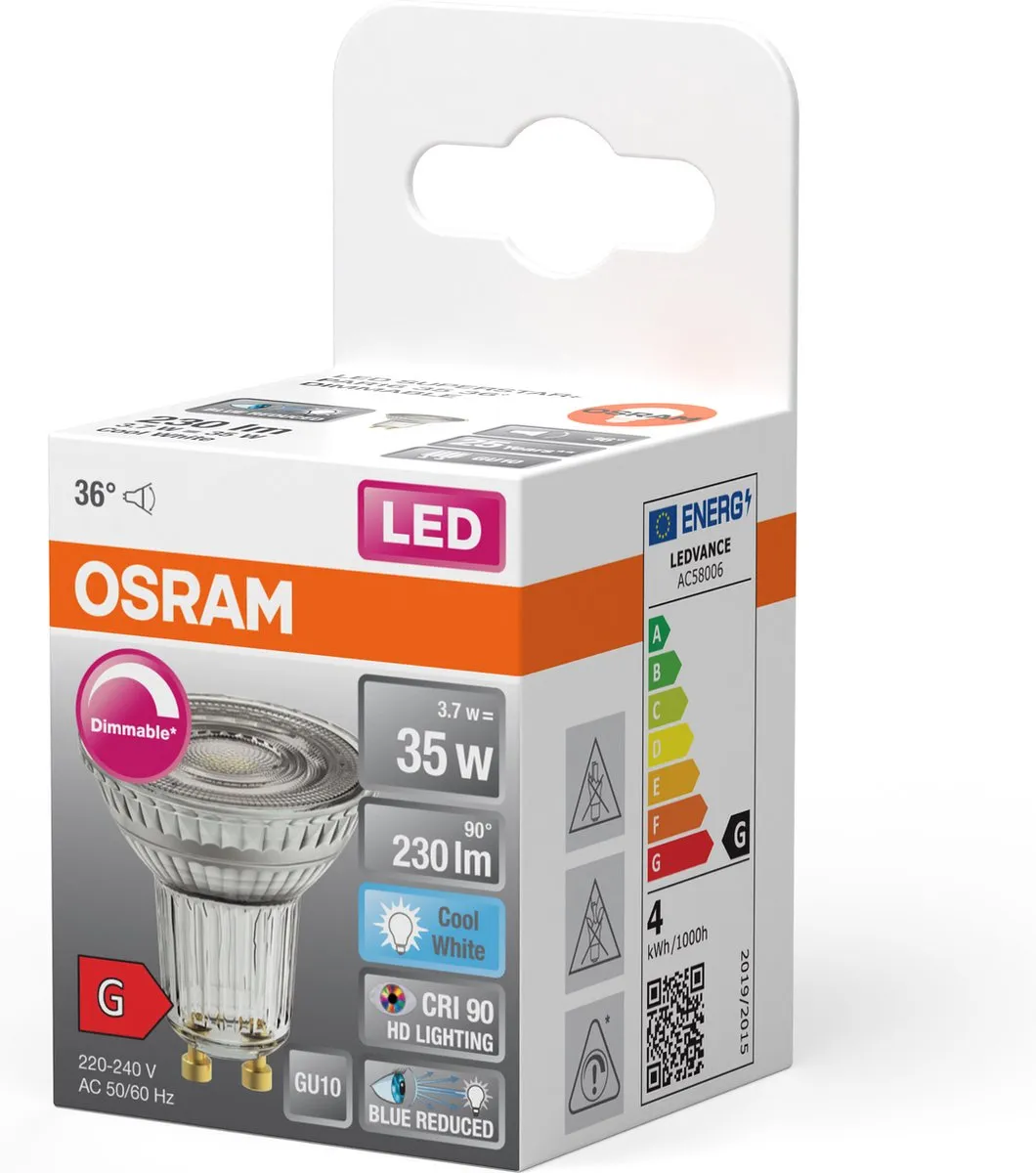 Osram GU10 PAR16 LED Spot 3.7W 4000K - 36° Ø50mm