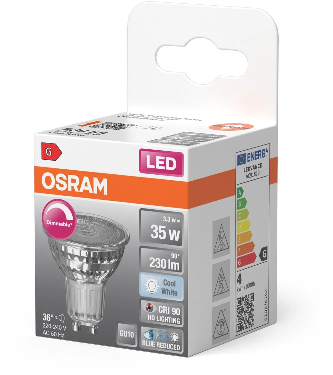 Osram GU10 PAR16 LED Spot 3.7W 4000K - 36° Ø50mm