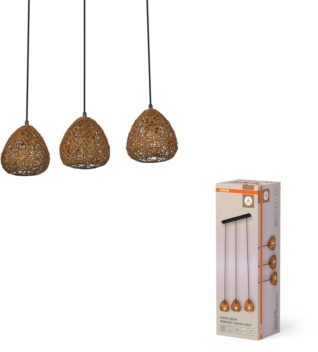 Osram Decor Paper Drop Lineaire Hanglamp - 3x E27 - Beige